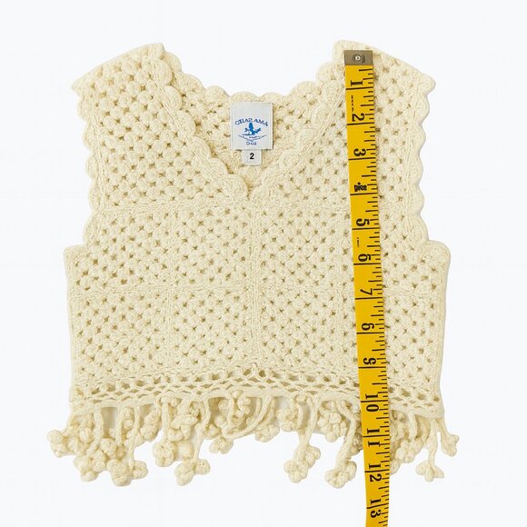Charabia Crochet Fringe Sweater Vest Size 2 – Cream Boho Toddler Knitwear - Picture 8 of 9